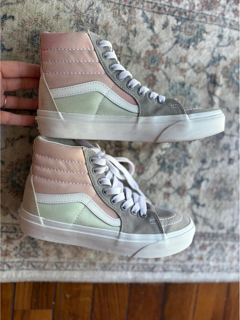 Women’s 5 Or 3Y High-top Pink and Gray Lace Up Vans 2.5 UK